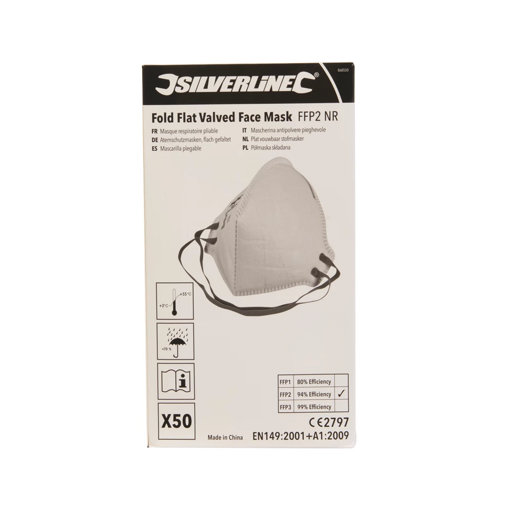 Toolstream Ltd Silverline Fold Flat Face Mask FFP2 NR Display Box 50pk