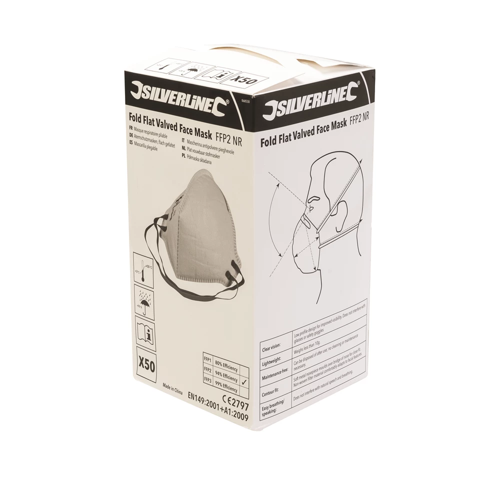 Toolstream Ltd Silverline Fold Flat Face Mask FFP2 NR Display Box 50pk