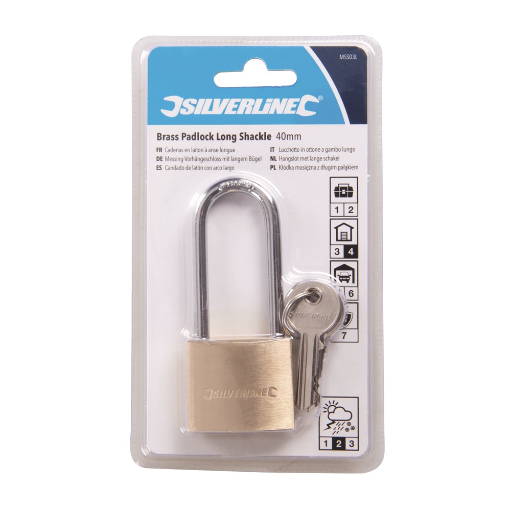 Toolstream Ltd Silverline Brass Padlock Long Shackle